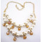New Fashion Charming Faux Pearl Beads Rhinestone Resin Ball Golden Metal Chain Double Pendant Necklace N-1516