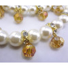 New Fashion Charming Faux Pearl Beads Rhinestone Resin Ball Golden Metal Chain Double Pendant Necklace N-1516