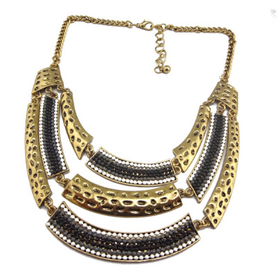 vintage style gold metal multilayer spot beads choker necklace N-1755