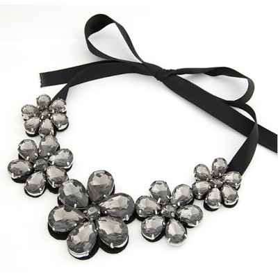 New European Style black ribbon Chain drop crystal flower Choker Necklace N-2258  N-2257