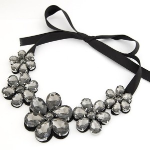 New European Style black ribbon Chain drop crystal flower Choker Necklace N-2258  N-2257