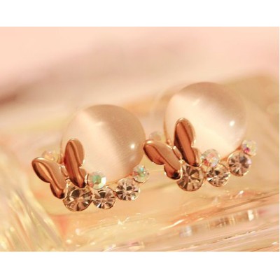 New Arrival Charming Korea Style Gold Plated Metal Gem Resin Butterfly Ear Stud E-1502