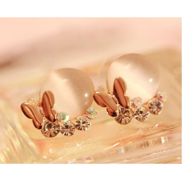 New Arrival Charming Korea Style Gold Plated Metal Gem Resin Butterfly Ear Stud E-1502