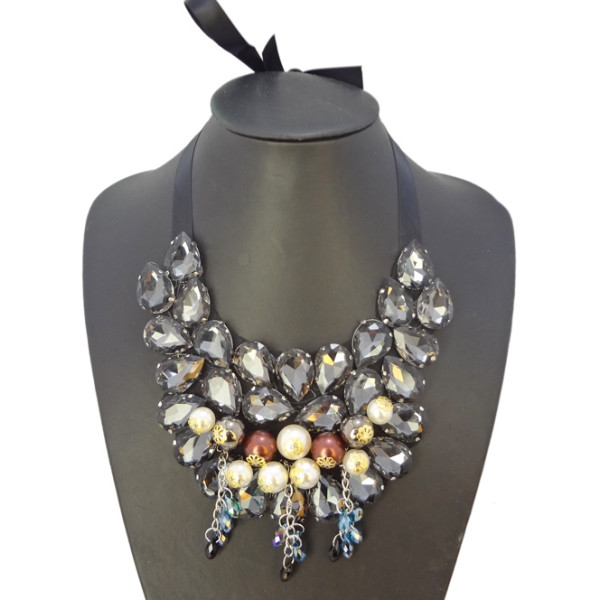 New Arrival Shinning Acrylic Drop Beads Tassel Choker Collar Necklace N-2264