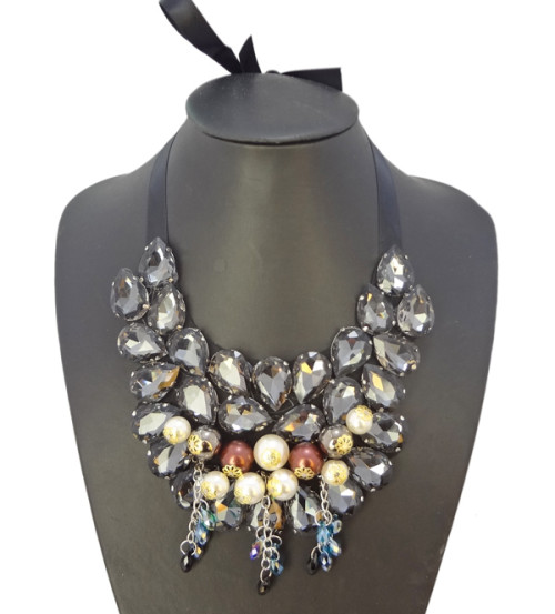 New Arrival Shinning Acrylic Drop Beads Tassel Choker Collar Necklace N-2264