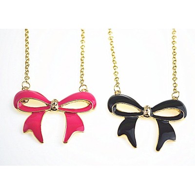 New European Style Gold Plated Enamel Bowlnot Pendant Necklace N-2592