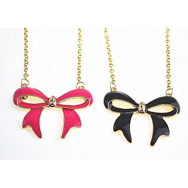New European Style Gold Plated Enamel Bowlnot Pendant Necklace N-2592