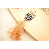 New European leopard print thread Tassel Rhinestone owl Pendant Necklace N-2513