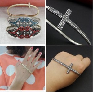 New European Punk Vintage Style Gold/Silver Plated Alloy Rhinestone Crosses Palm Anello Bangle B-0162