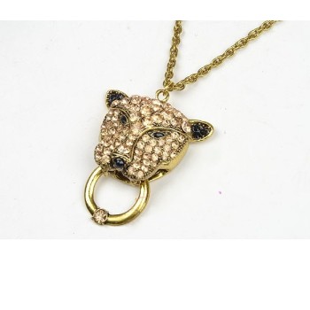 New European Vintage Style Gold/Vintage Gold Rhinestone Lion Pendant Necklace N-3258