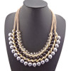 European Style Multilayer gold plated chains crystal beads faux pearl link Necklace N-1513