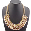 European Style Multilayer gold plated chains crystal beads faux pearl link Necklace N-1513