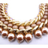 European Style Multilayer gold plated chains crystal beads faux pearl link Necklace N-1513