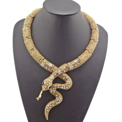 New European Style Gold/Sbronze/ Vintage Silver Flower Rhienstone Snake Choker Necklace N-4002