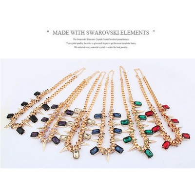 Western Punk Style gold plated Chain crystal rivets Necklace N-0264