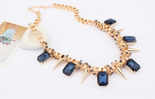 Western Punk Style gold plated Chain crystal rivets Necklace N-0264