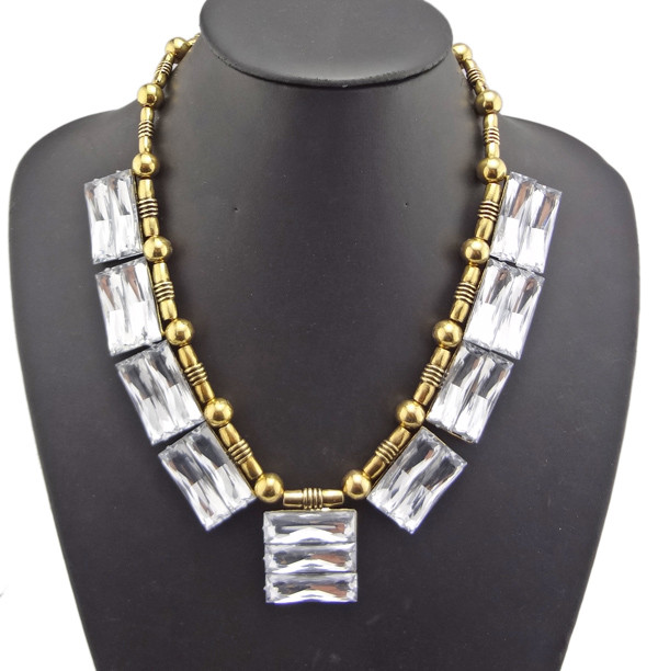 European Style Crystal Metal  Beads Chains Choker Necklace N-1251
