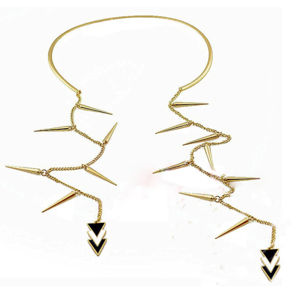 Fashion European Style Golden Rivet Tassel Geometry Triangle Necklace N-2019