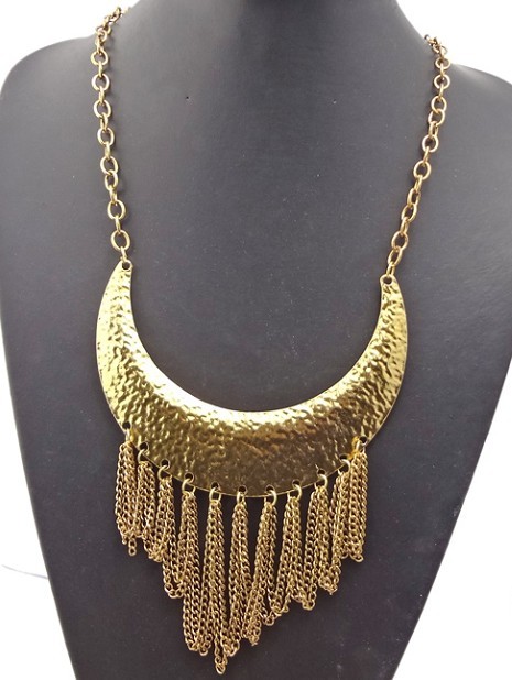 New Arrival European Vintage Style Gold Metal Charm Choker Tassel  Pendant  Necklace N-2015