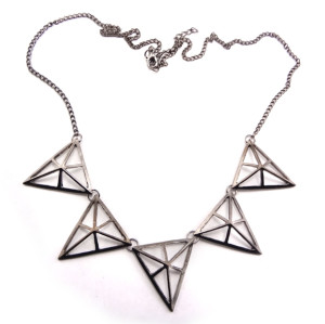 European Style Ladies Bronze/Gun Black Hollow-out Triangle Pendant Necklace N-4583