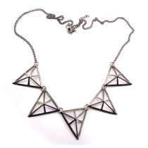 European Style Ladies Bronze/Gun Black Hollow-out Triangle Pendant Necklace N-4583