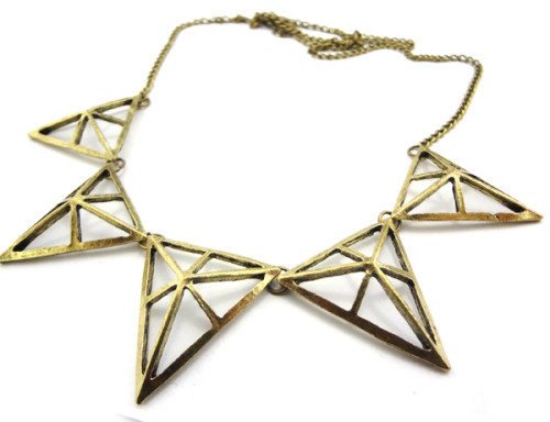 European Style Ladies Bronze/Gun Black Hollow-out Triangle Pendant Necklace N-4583