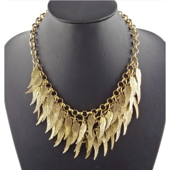 New Arrival Fashion Vintage Gold Multilayer Feather Wing Pendant Choker Necklace N-1847