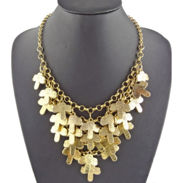 New European Style Vintage Gold Plated Multilayer Dragonfly Tassel Choker Necklace N-1802