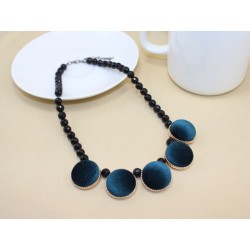 Fashion Vintage Style Geometrical Lint Round Pleuche Gem Ball Chain Choker Necklace N-4594