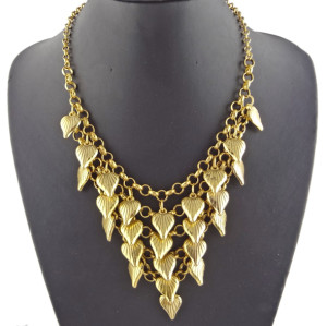New European Style Vintage Gold Plated Multilayer Heart Tassel Choker Necklace N-1804
