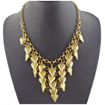 New European Style Vintage Gold Plated Multilayer Heart Tassel Choker Necklace N-1804