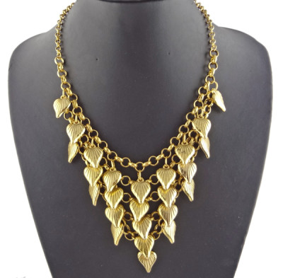 New European Style Vintage Gold Plated Multilayer Heart Tassel Choker Necklace N-1804