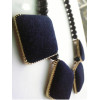 Vintage Style Geometrical Lint Geometry Sqrare Pleuche Gem Ball Chain Choker Necklace N-4593