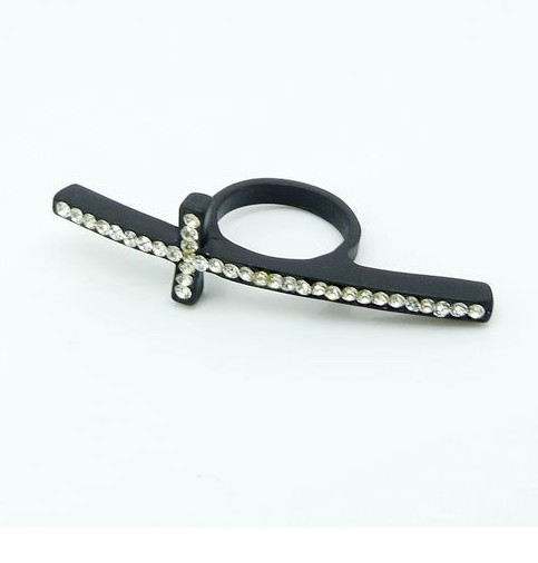 Korea Style Punk Silver/Gold/Black Rhinestone Cross Ring #7.5 Size R-0517