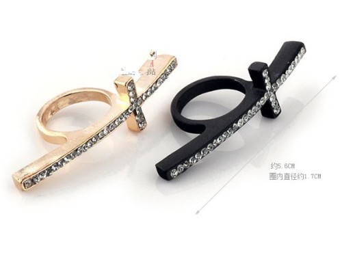 Korea Style Punk Silver/Gold/Black Rhinestone Cross Ring #7.5 Size R-0517