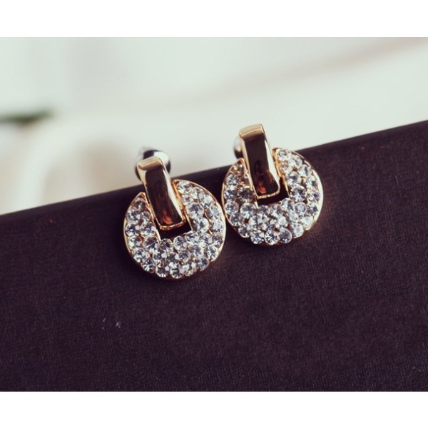 New Arrival Fashion Charming Golden Rhinestone Copper Cash  Ear Stud Earrings E-1105