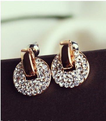 New Arrival Fashion Charming Golden Rhinestone Copper Cash  Ear Stud Earrings E-1105