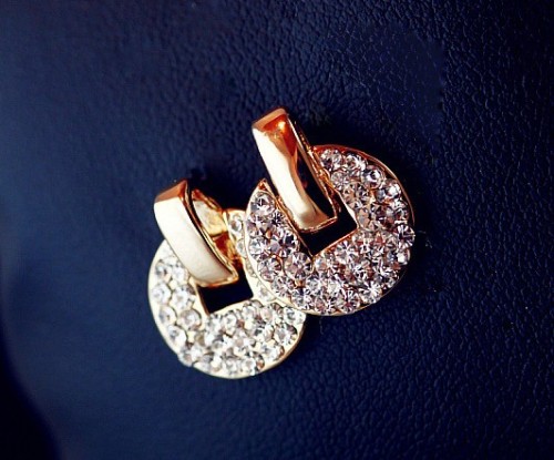 New Arrival Fashion Charming Golden Rhinestone Copper Cash  Ear Stud Earrings E-1105