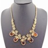 New European Style Vintage Gold Metal Flower Leaf Crystal Oval Pendant Choker Neclace N-0035