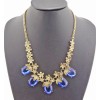 New European Style Vintage Gold Metal Flower Leaf Crystal Oval Pendant Choker Neclace N-0035