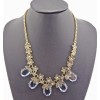 New European Style Vintage Gold Metal Flower Leaf Crystal Oval Pendant Choker Neclace N-0035