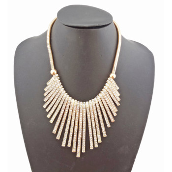 New European Style Gold/Silver Plated Alloy Rhinestone Tassel  Bib Choker Necklace N-1028