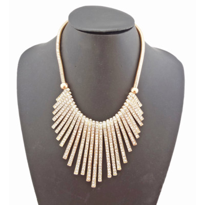 New European Style Gold/Silver Plated Alloy Rhinestone Tassel  Bib Choker Necklace N-1028