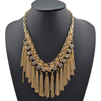 Multi Layers gold silver gun black plated crystal tassels Statement Necklace N-1758