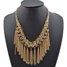 Multi Layers gold silver gun black plated crystal tassels Statement Necklace N-1758