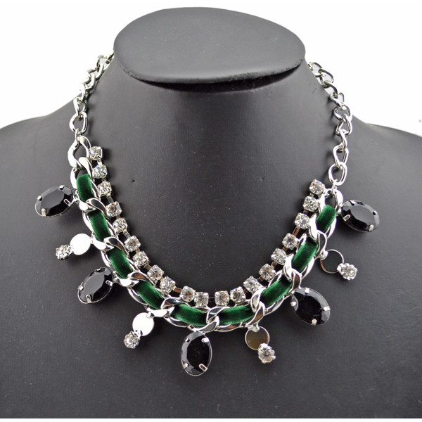 Fashion Style Silver plated Rhinestone  Rope Faux Gem Choker Statement Necklace N-1018N-1018