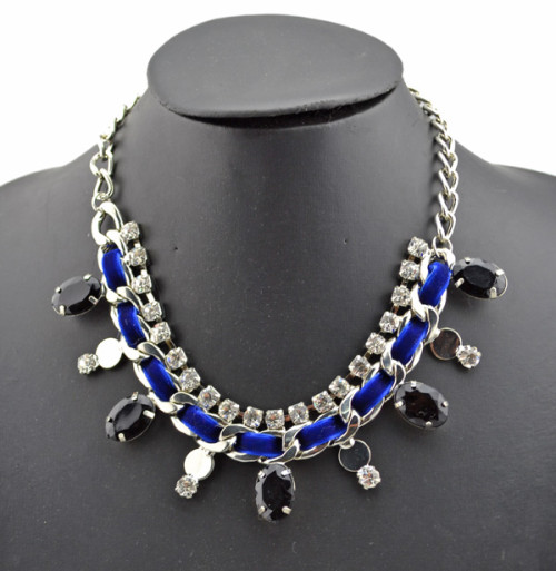 Fashion Style Silver plated Rhinestone  Rope Faux Gem Choker Statement Necklace N-1018N-1018