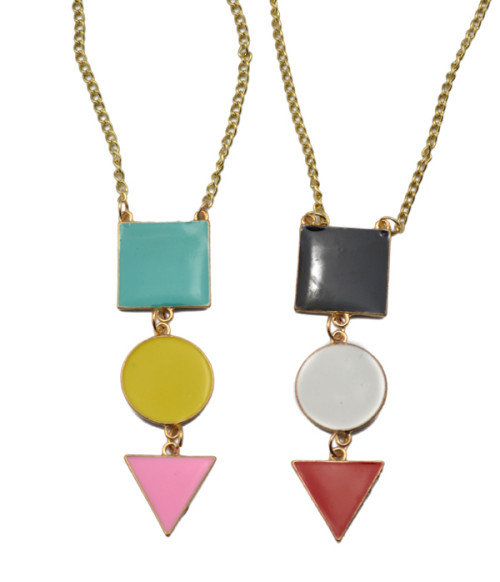 New Fashion Gold Plated Alloy Colorful Enamel Square Round Triangel Geometry Pendant Necklace N-4762