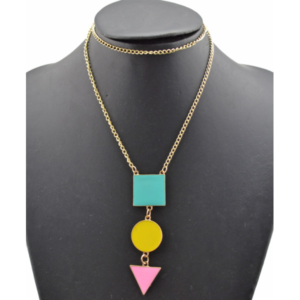New Fashion Gold Plated Alloy Colorful Enamel Square Round Triangel Geometry Pendant Necklace N-4762
