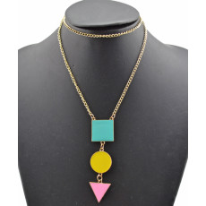 New Fashion Gold Plated Alloy Colorful Enamel Square Round Triangel Geometry Pendant Necklace N-4762